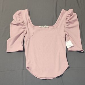 We The Free Mauve Puff Sleeve Top